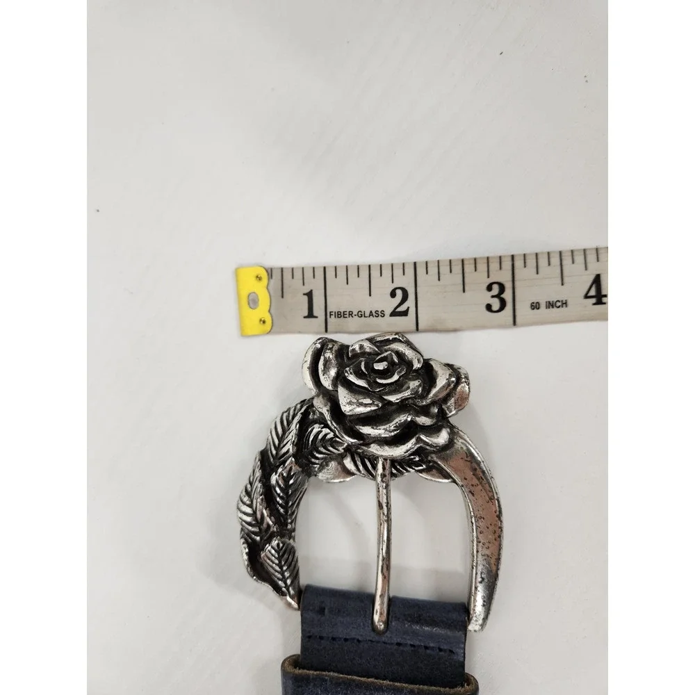 Unique Antoniazzi Firenze Women's Leather Elegant Belt, Sz XL, Navy Blue/Silver